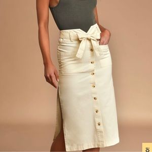 Oneill Cream High-Waisted Button-Front Midi Skirt